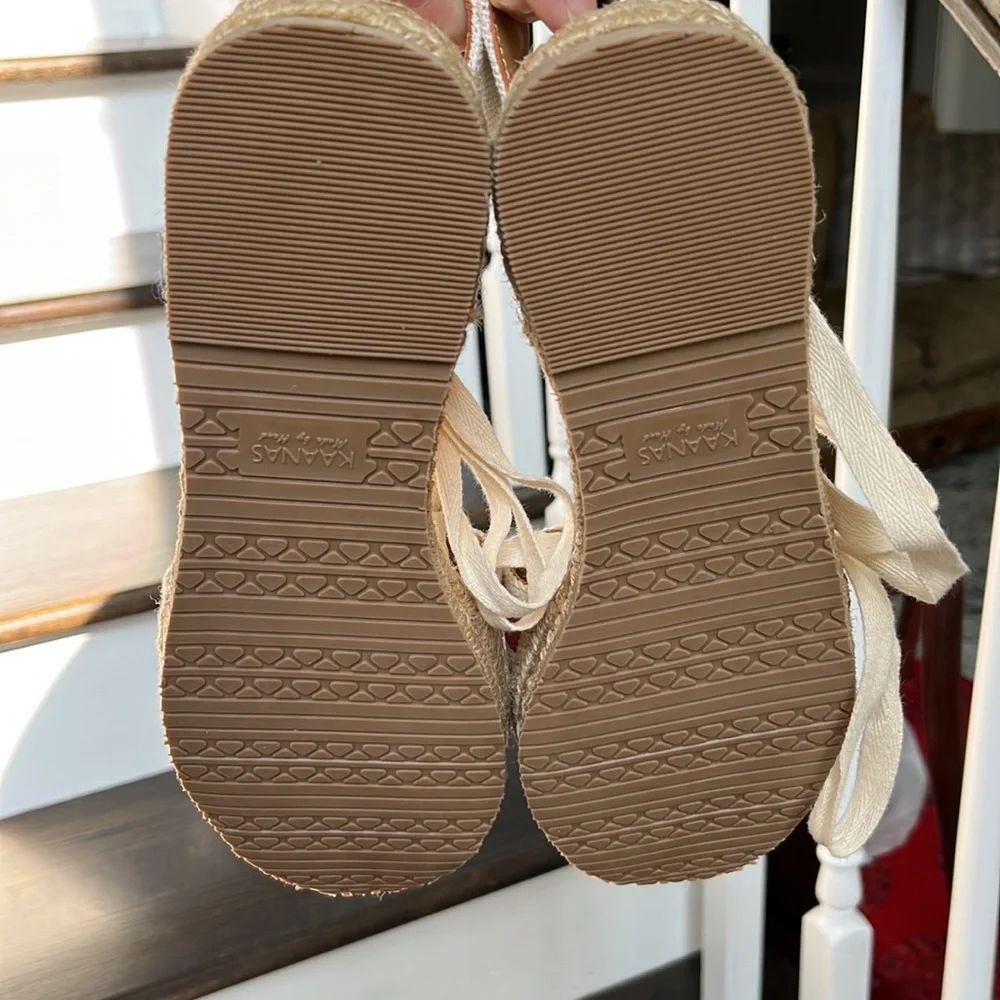 Kaanas by Anthropologie Espadrilles Red Stripe Lace Up Cotton Leather Lined - Picture 5 of 6